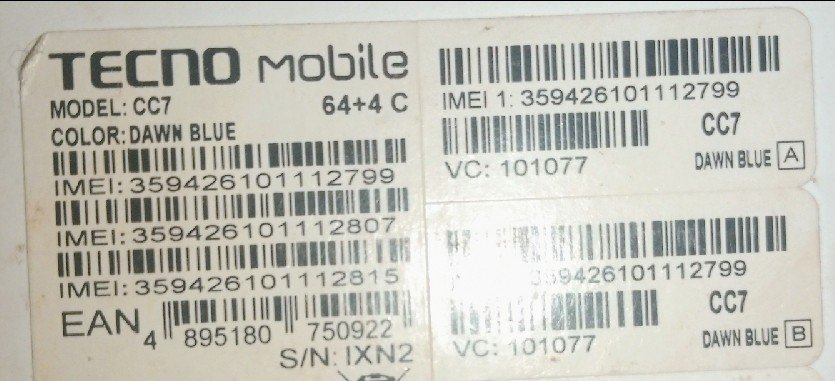  IMEI and VC number_ spot detect know a fake Tecno camon 12 phone